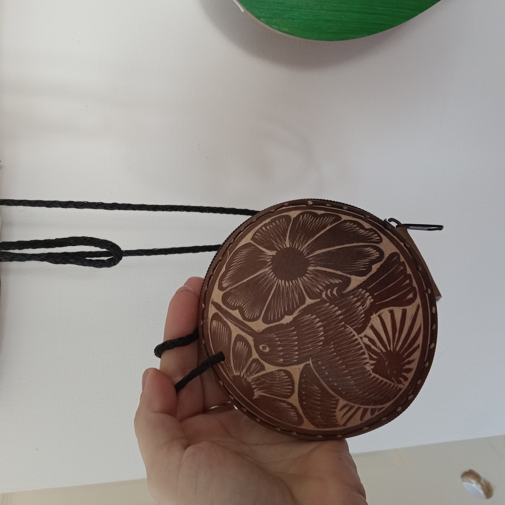 Brown Leather Round Crossbody Bag Coconut